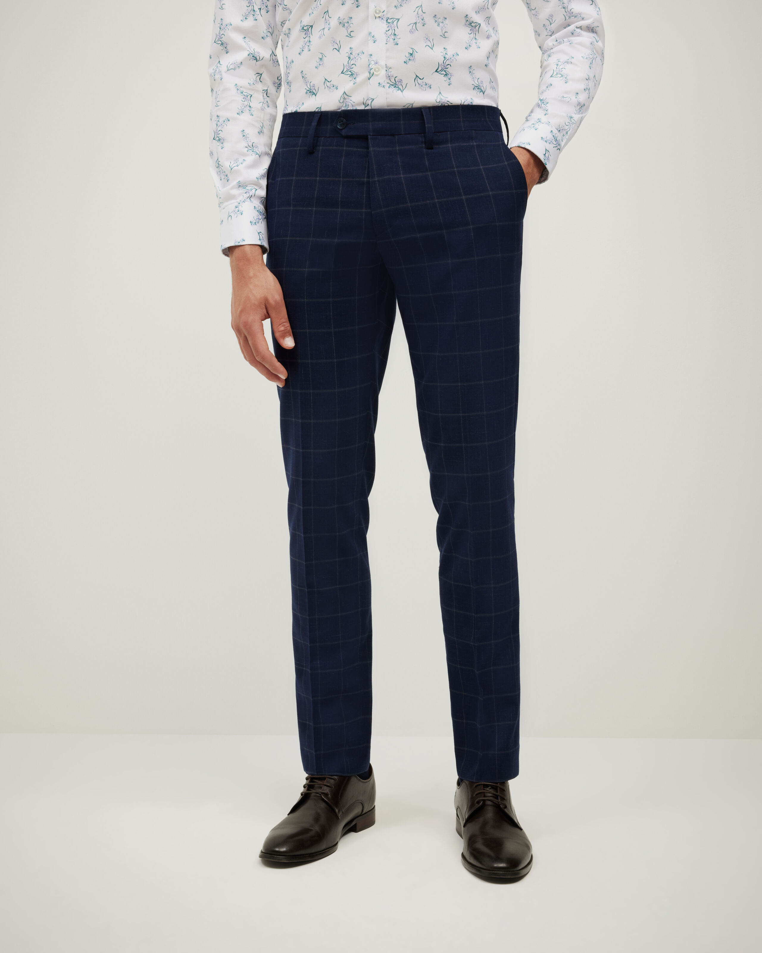 Sebastian Windowpane Check Tailored Pant - Navy Windowpane